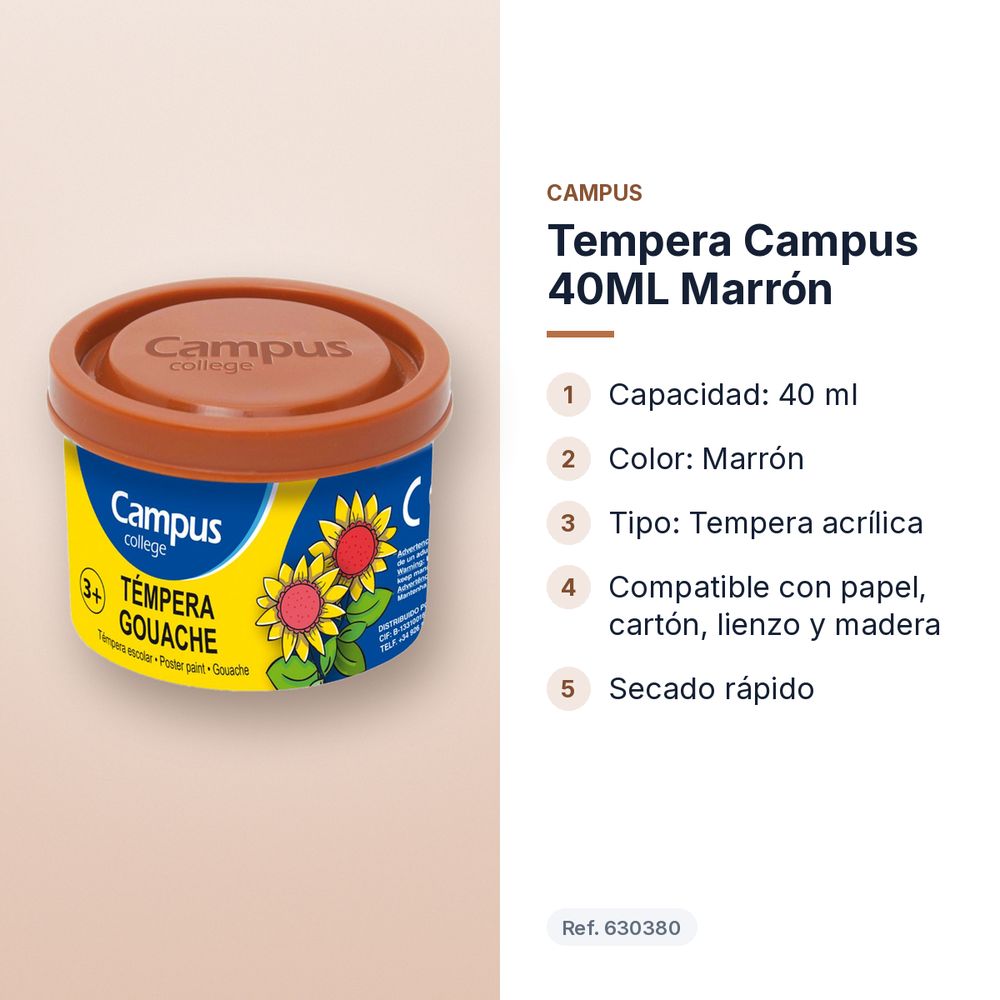 TEMPERA CAMPUS 40ML MARRÓN - características principales
