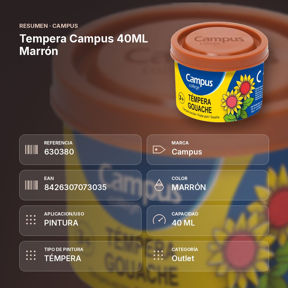 TEMPERA CAMPUS 40ML MARRÓN - resumen de atributos