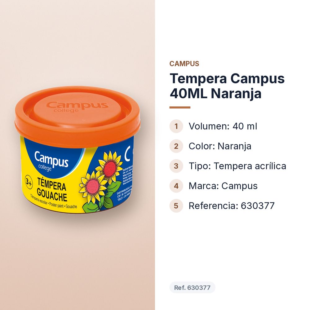 TEMPERA CAMPUS 40ML NARANJA - características principales