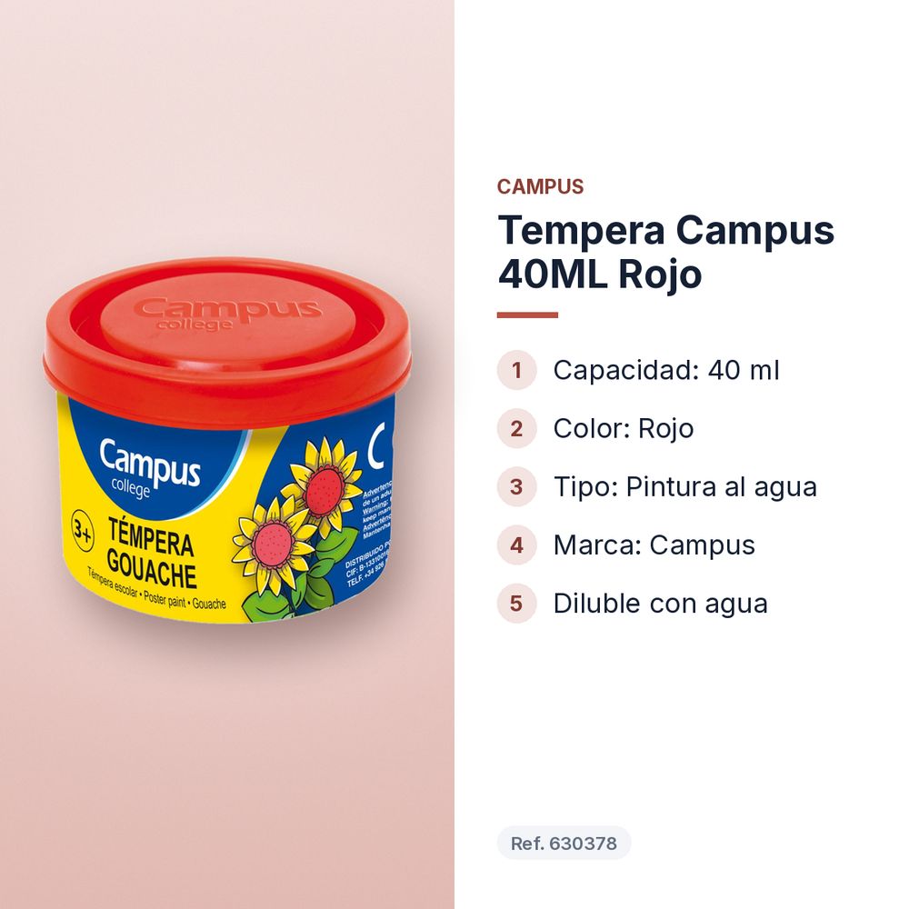TEMPERA CAMPUS 40ML ROJO - características principales