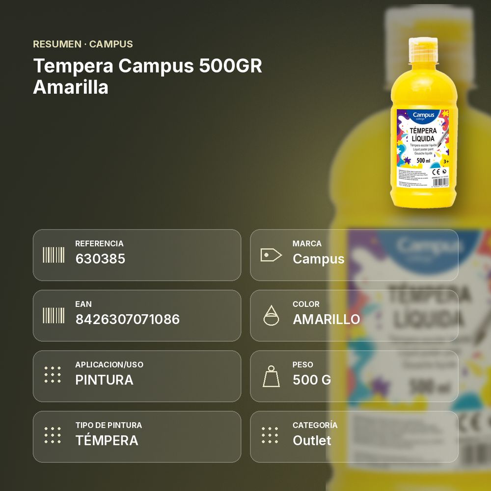 TEMPERA CAMPUS 500GR AMARILLA - resumen de atributos