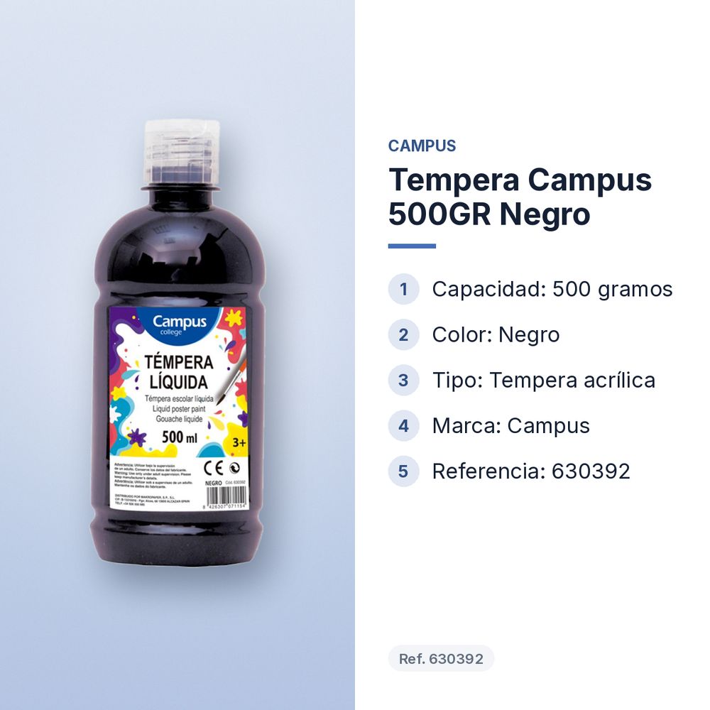 TEMPERA CAMPUS 500GR NEGRO - características principales