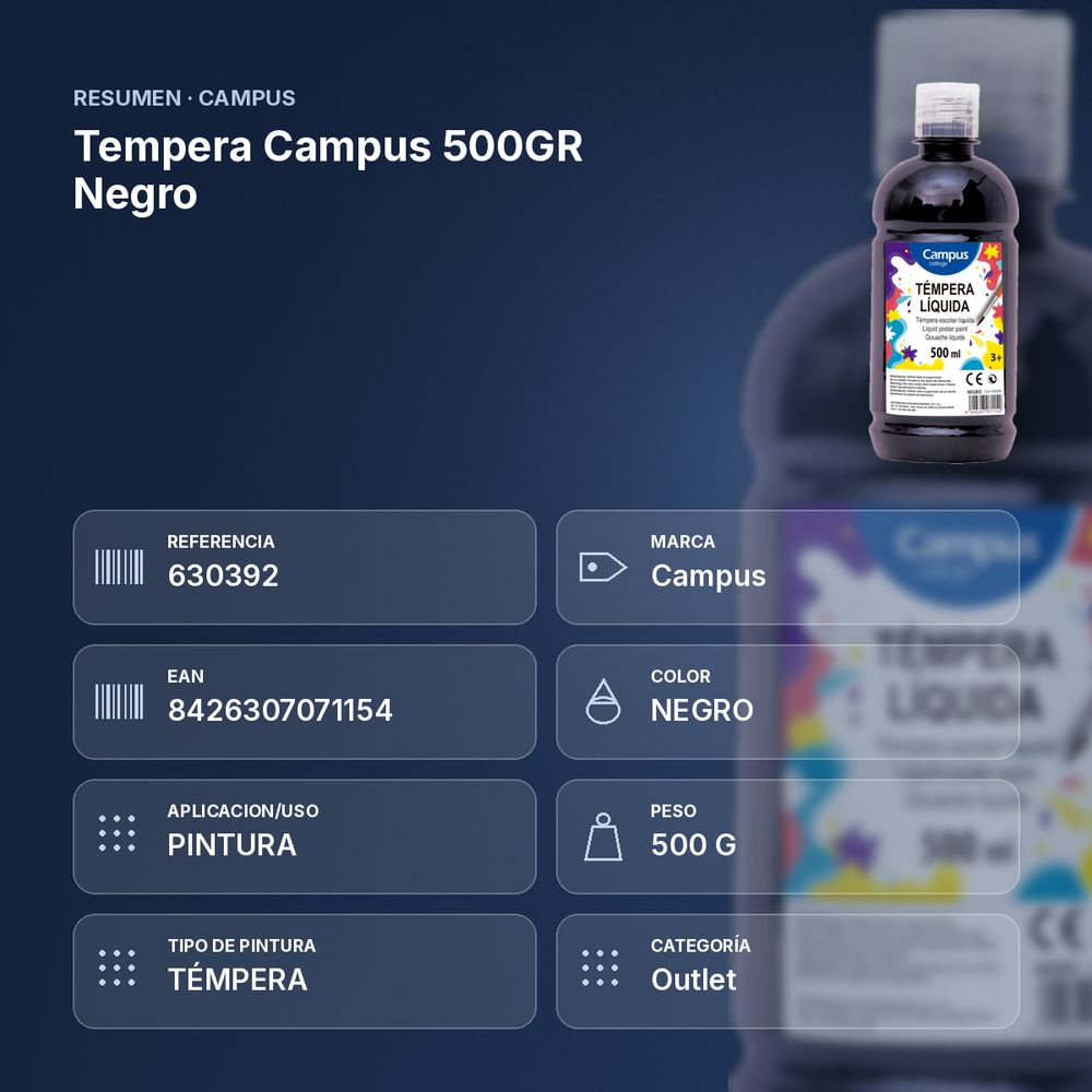 TEMPERA CAMPUS 500GR NEGRO - resumen de atributos