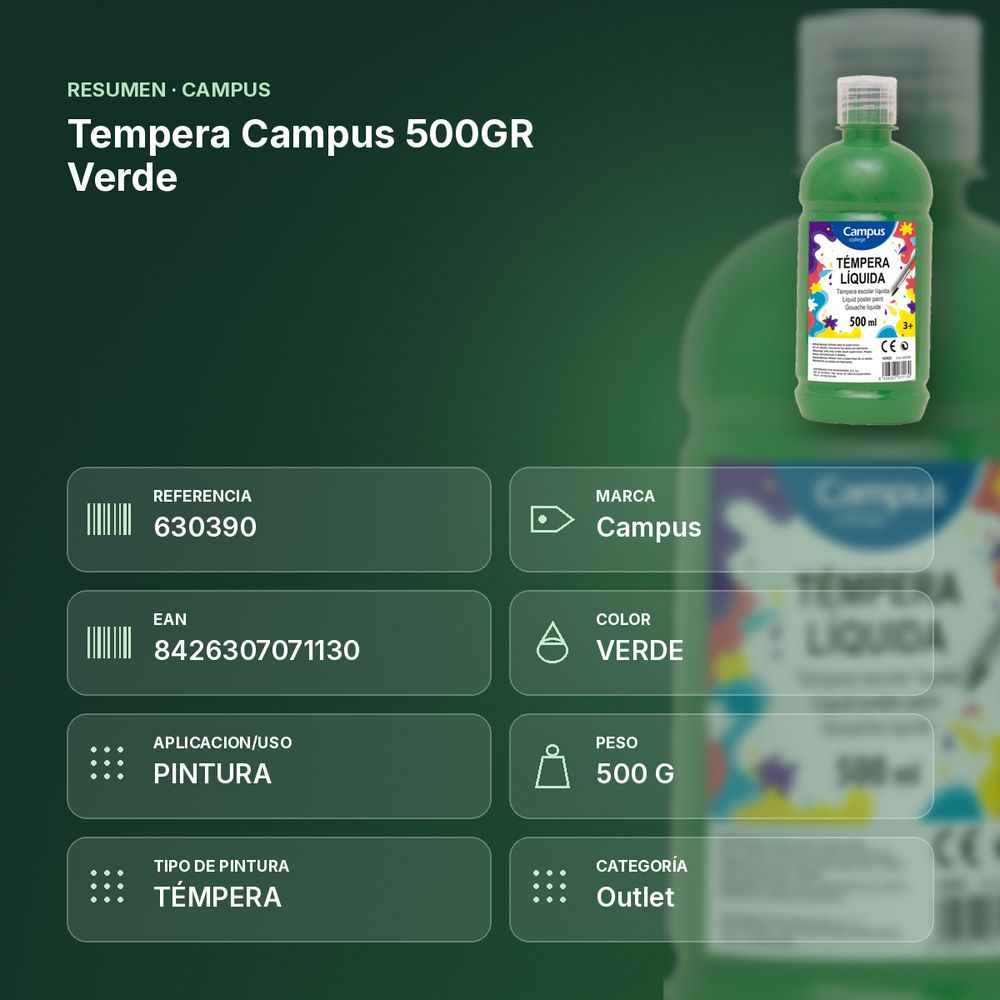TEMPERA CAMPUS 500GR VERDE - resumen de atributos