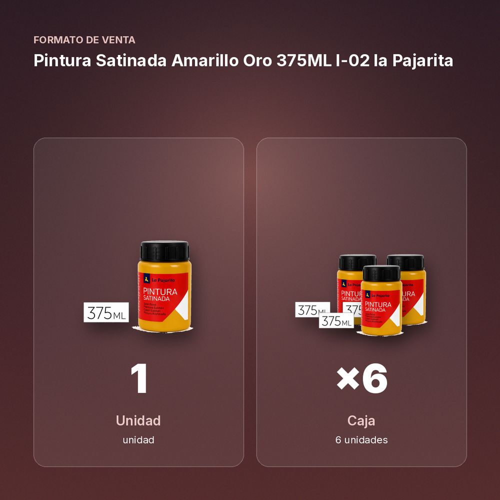 PINTURA SATINADA AMARILLO ORO 375ML L-02 LA PAJARITA - formato de venta: caja de 6