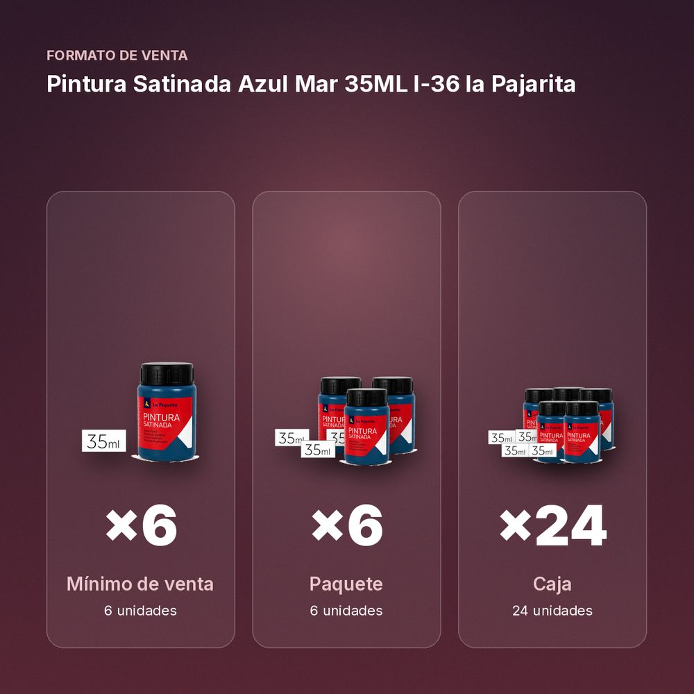 PINTURA SATINADA AZUL MAR 35ML L-36 LA PAJARITA - formato de venta: paquete de 6, caja de 24