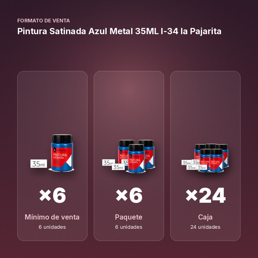 PINTURA SATINADA AZUL METAL 35ML L-34 LA PAJARITA - formato de venta: paquete de 6, caja de 24