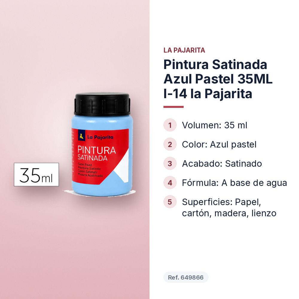 PINTURA SATINADA AZUL PASTEL 35ML L-14 LA PAJARITA - características principales