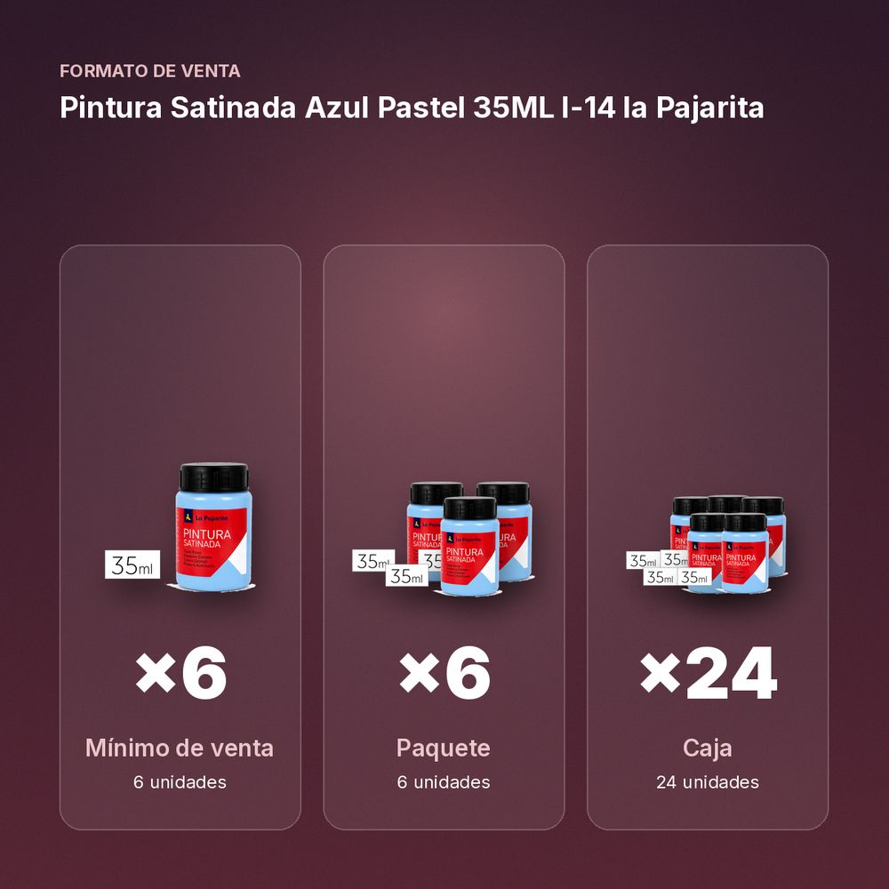 PINTURA SATINADA AZUL PASTEL 35ML L-14 LA PAJARITA - formato de venta: paquete de 6, caja de 24