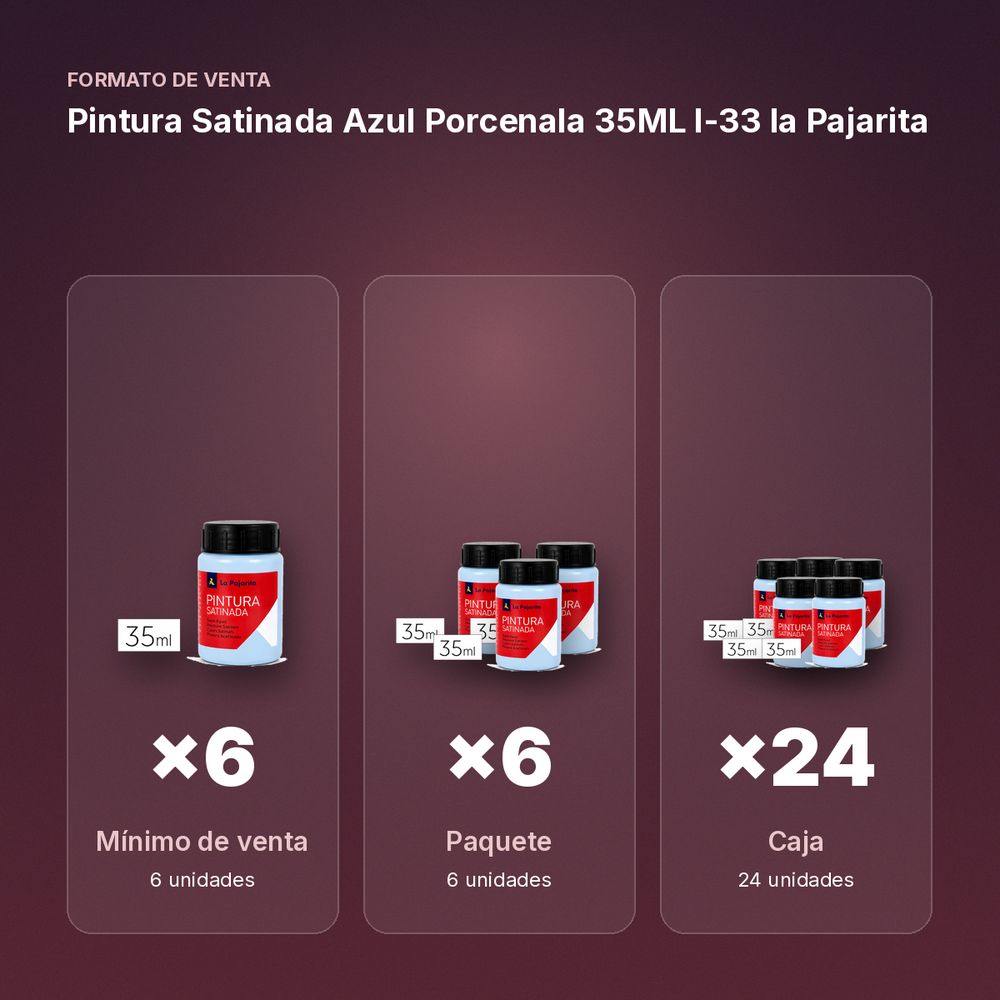 PINTURA SATINADA AZUL PORCENALA 35ML L-33 LA PAJARITA - formato de venta: paquete de 6, caja de 24