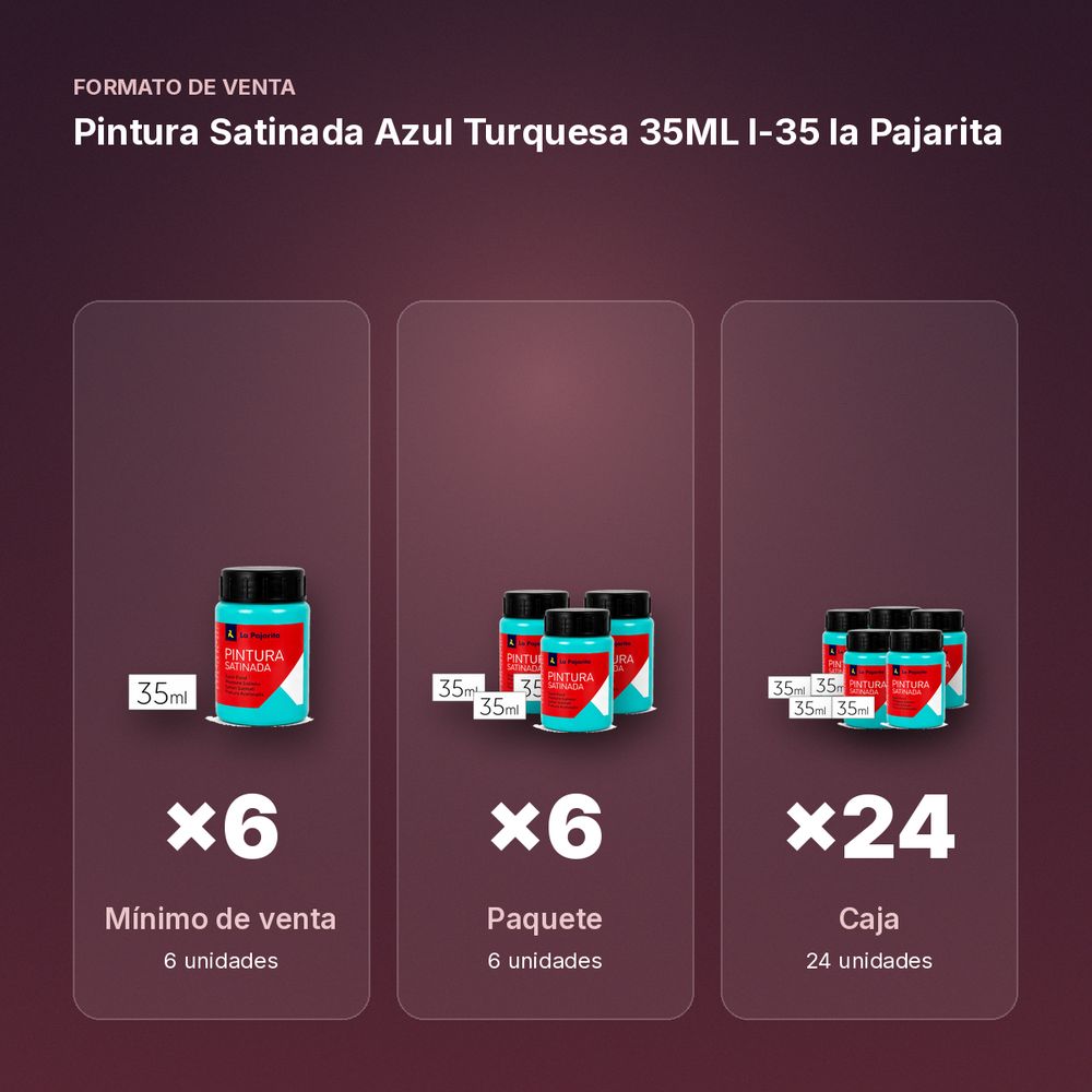 PINTURA SATINADA AZUL TURQUESA 35ML L-35 LA PAJARITA - formato de venta: paquete de 6, caja de 24
