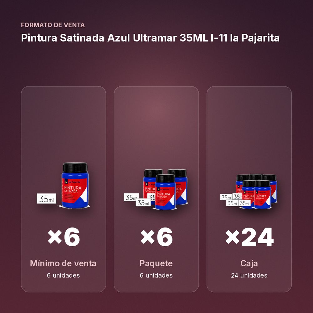 PINTURA SATINADA AZUL ULTRAMAR 35ML L-11 LA PAJARITA - formato de venta: paquete de 6, caja de 24