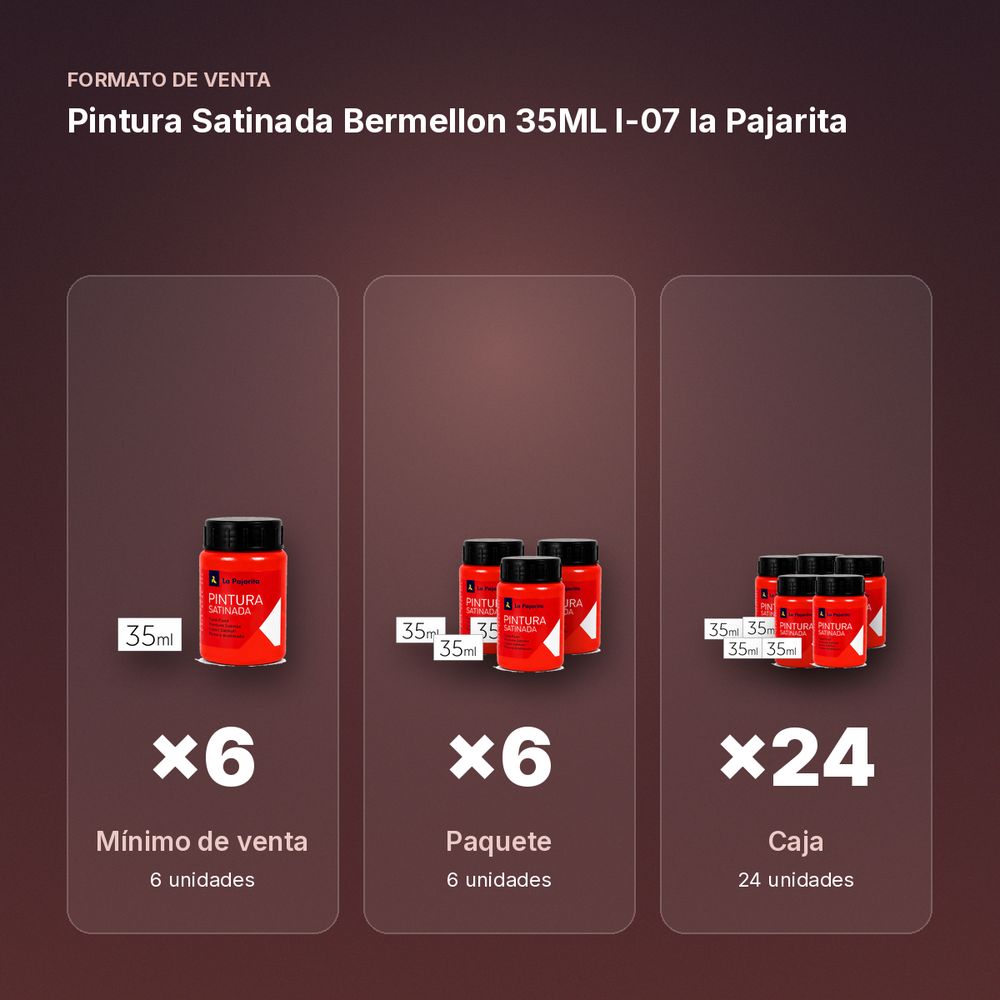 PINTURA SATINADA BERMELLON 35ML L-07 LA PAJARITA - formato de venta: paquete de 6, caja de 24