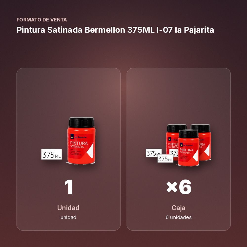 PINTURA SATINADA BERMELLON 375ML L-07 LA PAJARITA - formato de venta: caja de 6