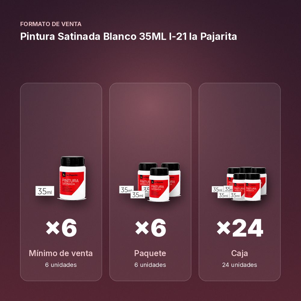 PINTURA SATINADA BLANCO 35ML L-21 LA PAJARITA - formato de venta: paquete de 6, caja de 24