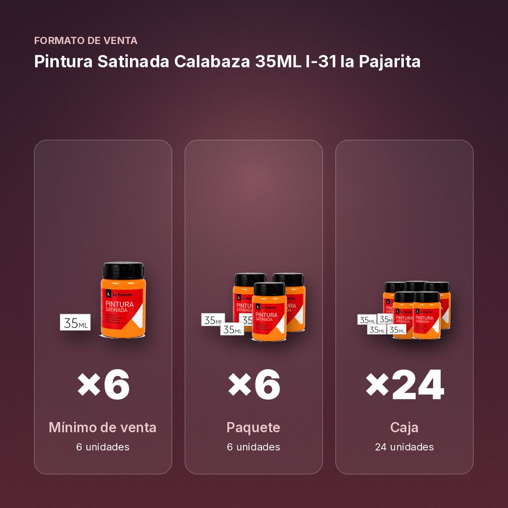 PINTURA SATINADA CALABAZA 35ML L-31 LA PAJARITA - formato de venta: paquete de 6, caja de 24