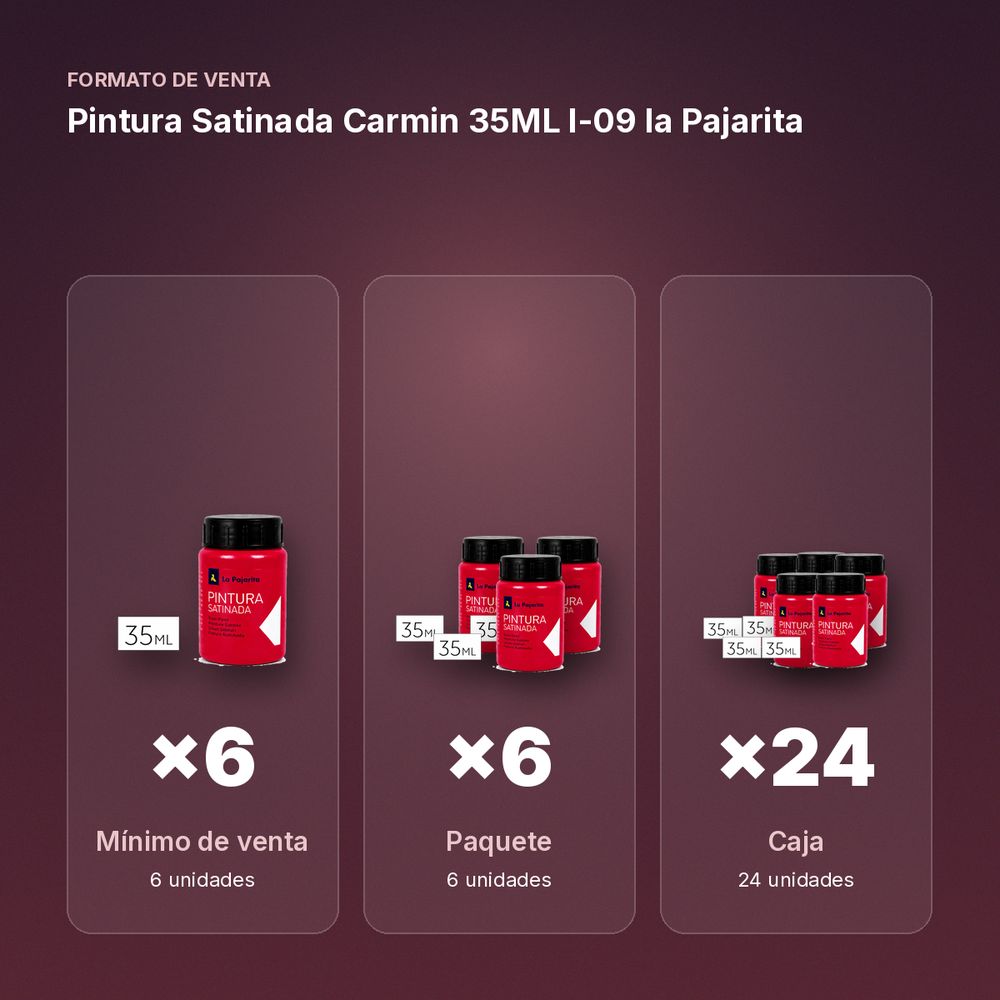 PINTURA SATINADA CARMIN 35ML L-09 LA PAJARITA - formato de venta: paquete de 6, caja de 24
