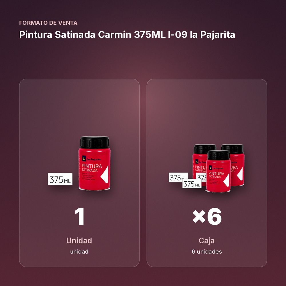 PINTURA SATINADA CARMIN 375ML L-09 LA PAJARITA - formato de venta: caja de 6