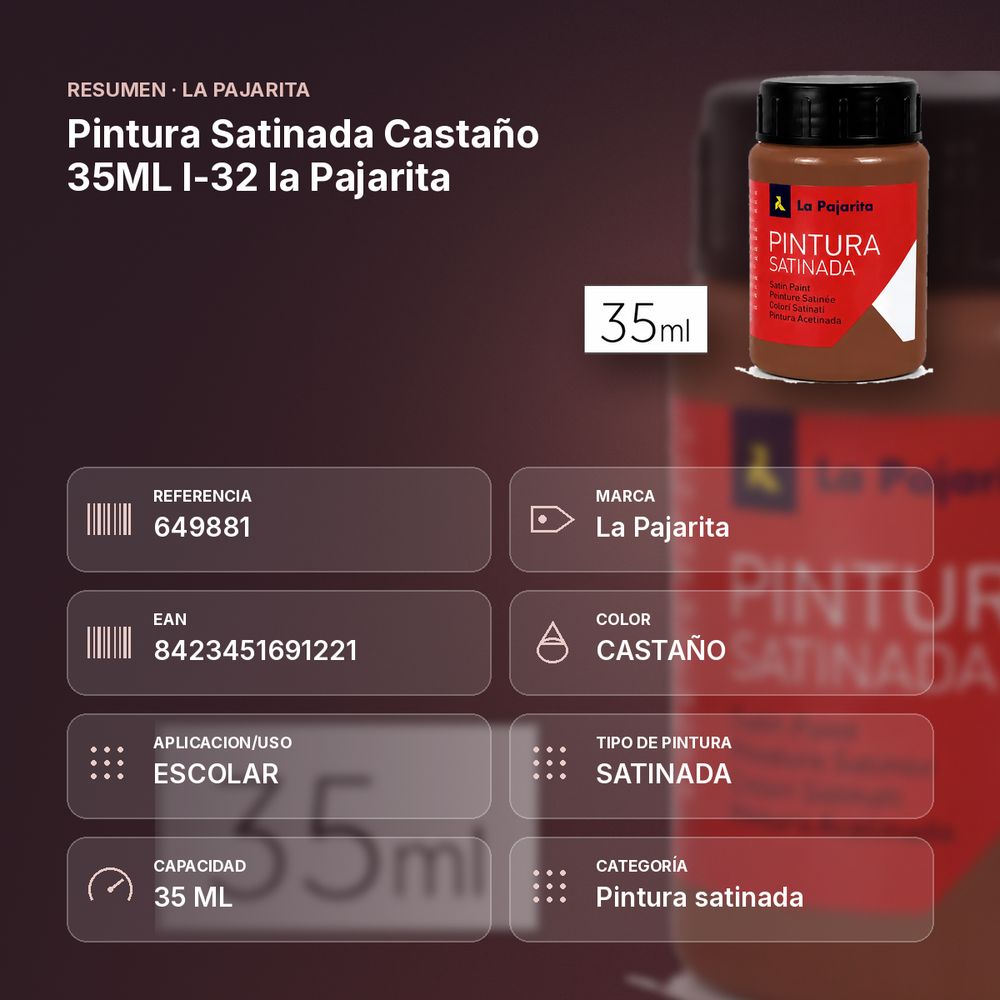 PINTURA SATINADA CASTAÑO 35ML L-32 LA PAJARITA - resumen de atributos