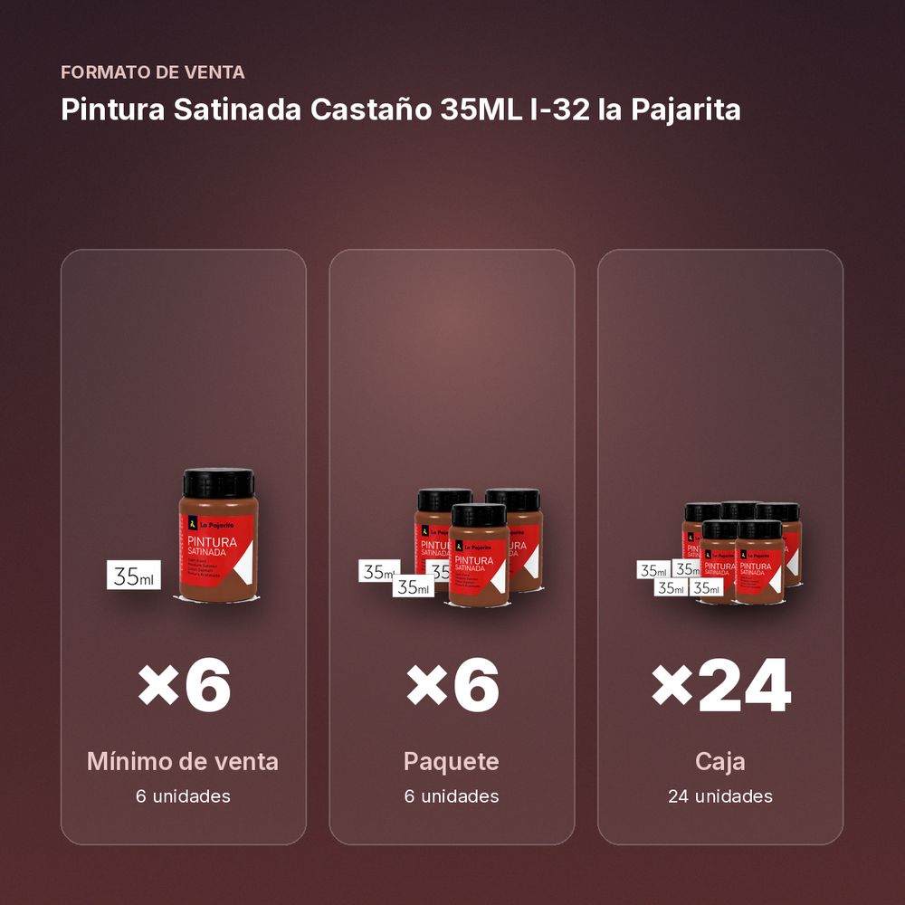 PINTURA SATINADA CASTAÑO 35ML L-32 LA PAJARITA - formato de venta: paquete de 6, caja de 24