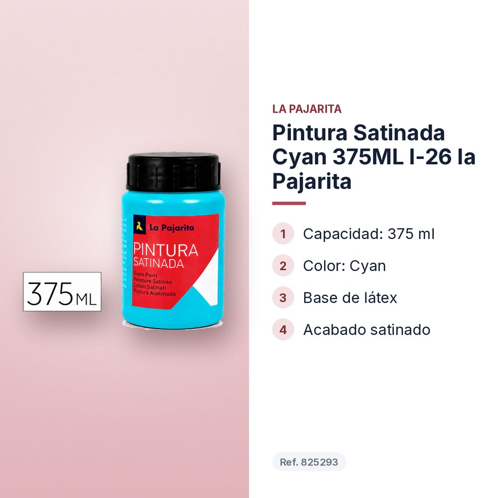 PINTURA SATINADA CYAN 375ML L-26 LA PAJARITA - características principales
