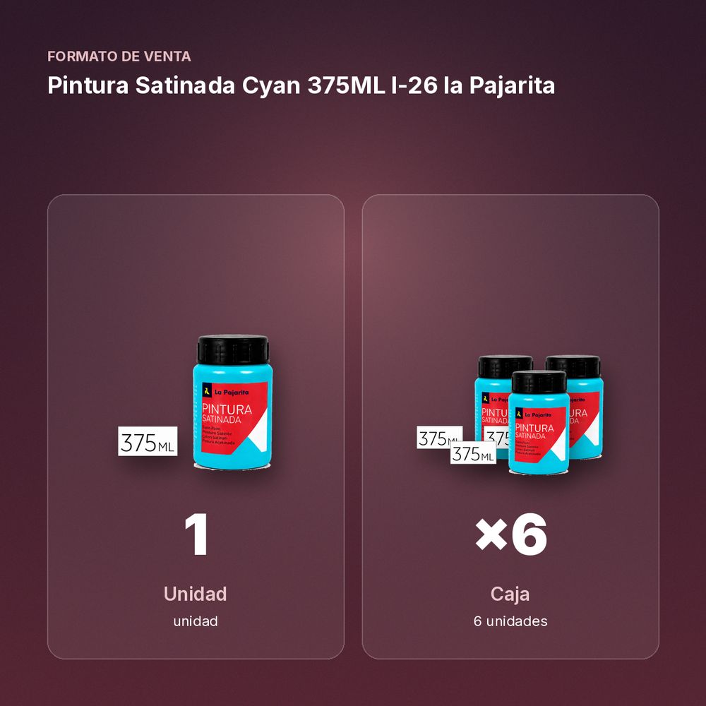 PINTURA SATINADA CYAN 375ML L-26 LA PAJARITA - formato de venta: caja de 6