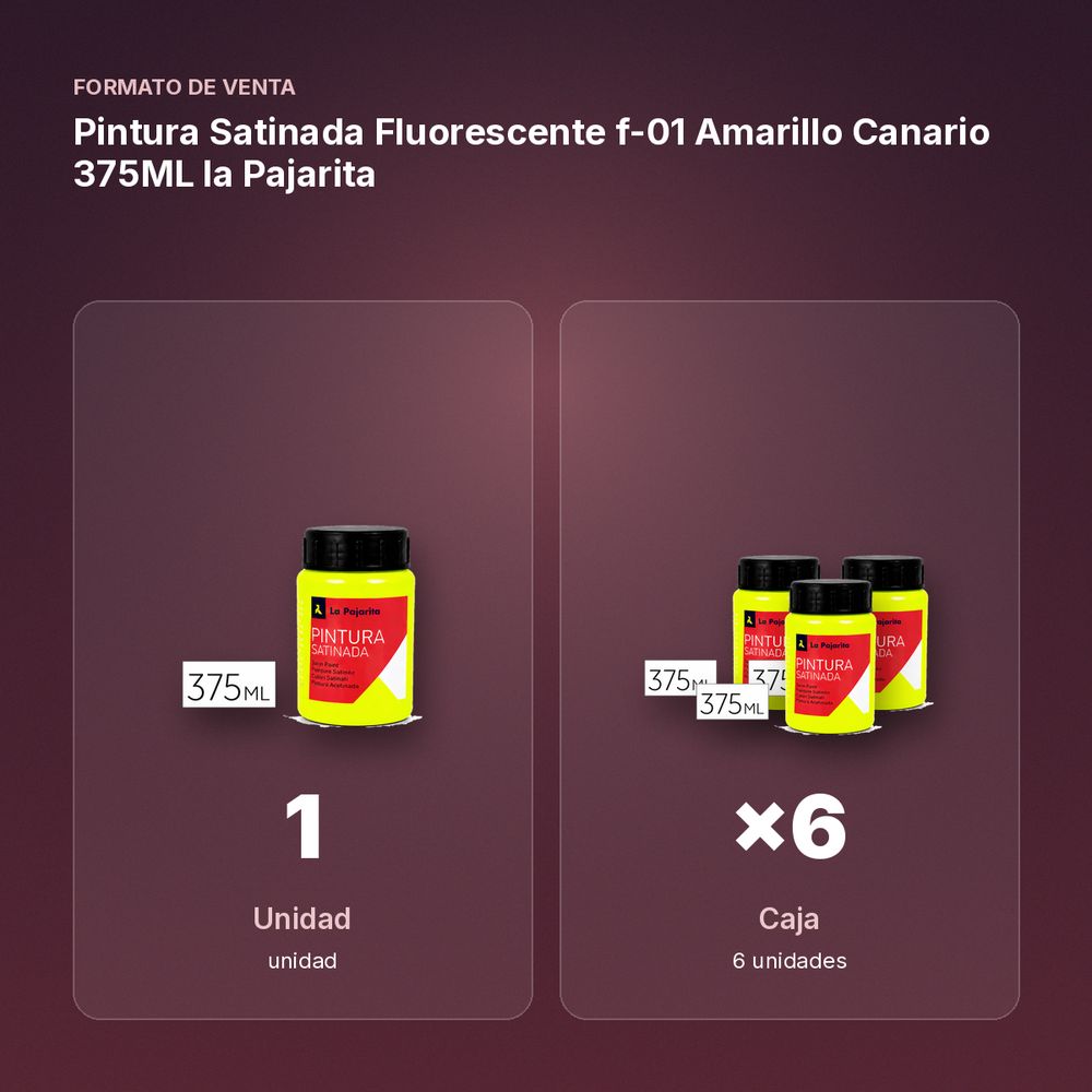 PINTURA SATINADA FLUORESCENTE F-01 AMARILLO CANARIO 375ML LA PAJARITA - formato de venta: caja de 6