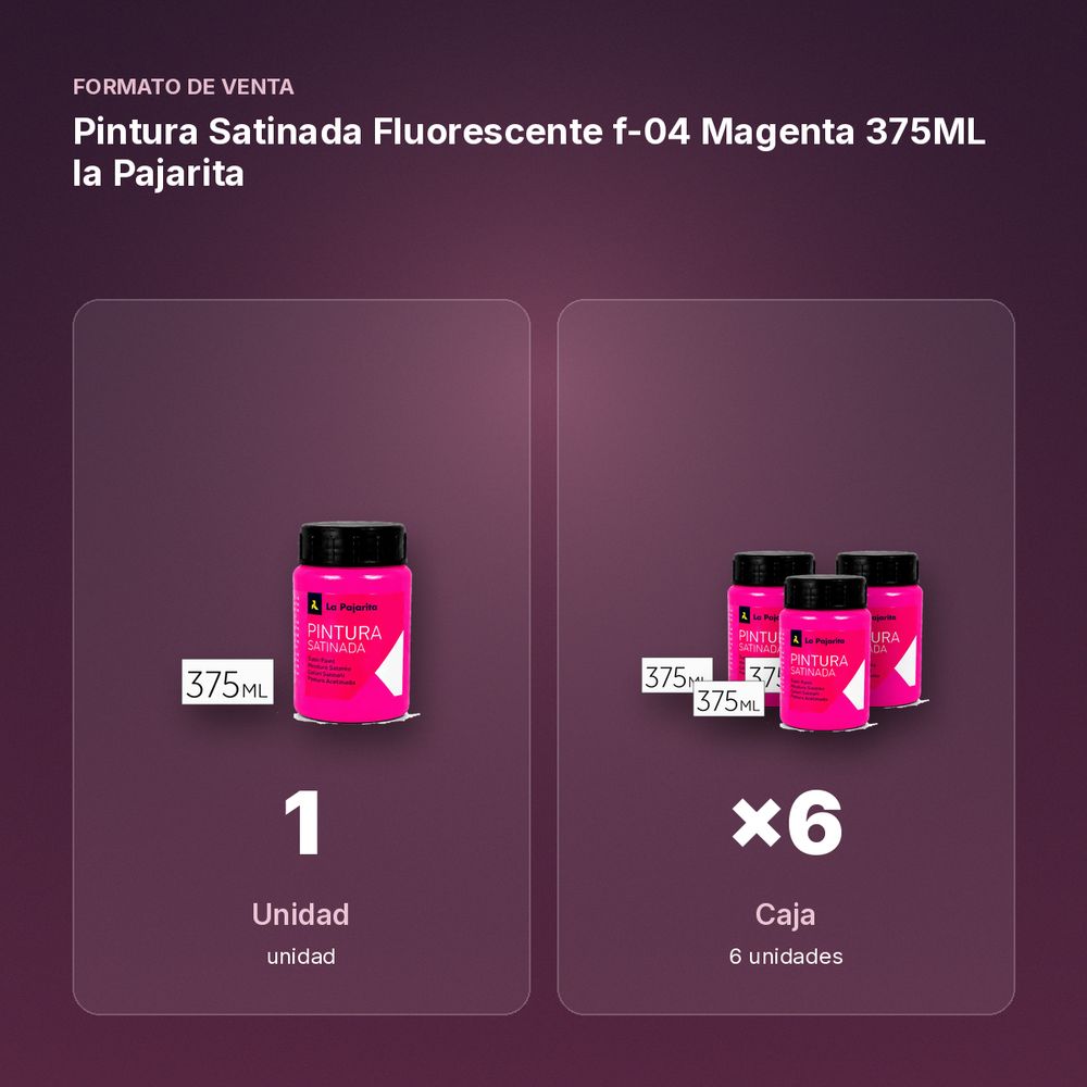 PINTURA SATINADA FLUORESCENTE F-04 MAGENTA 375ML LA PAJARITA - formato de venta: caja de 6