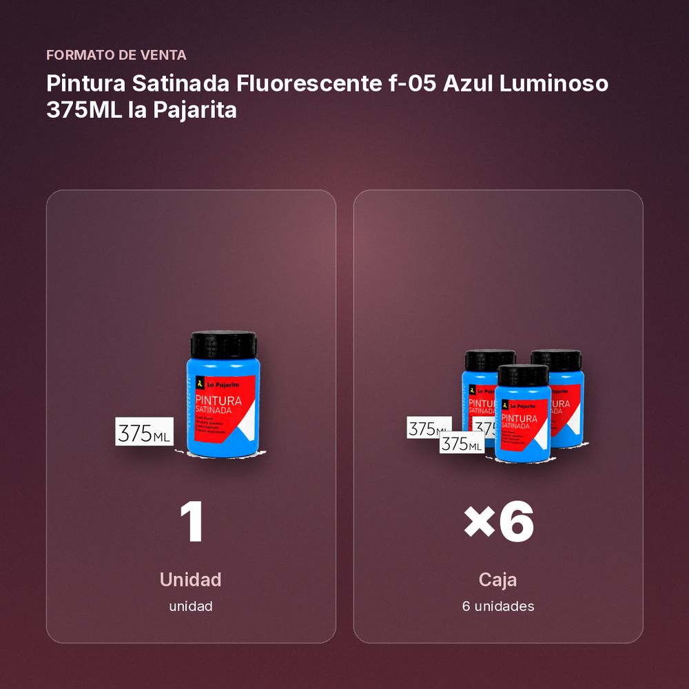 PINTURA SATINADA FLUORESCENTE F-05 AZUL LUMINOSO 375ML LA PAJARITA - formato de venta: caja de 6