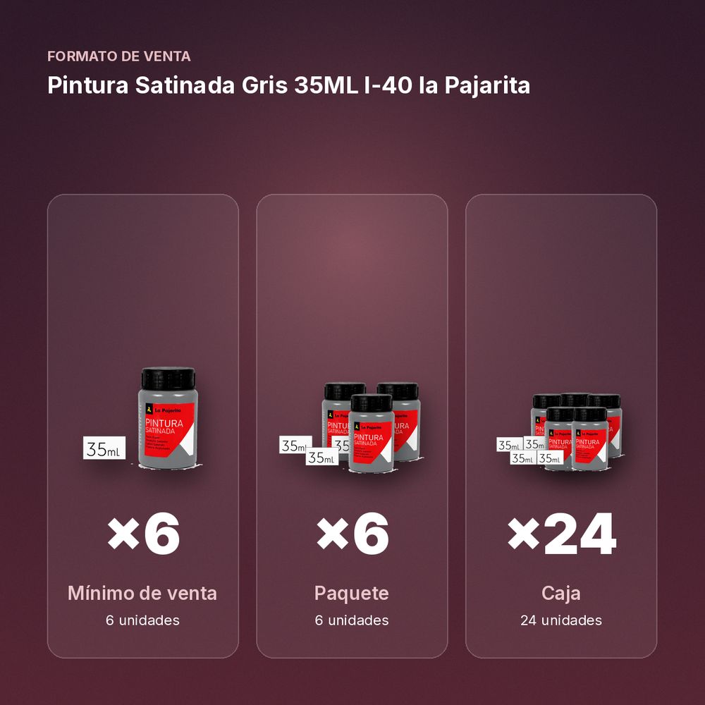 PINTURA SATINADA GRIS 35ML L-40 LA PAJARITA - formato de venta: paquete de 6, caja de 24