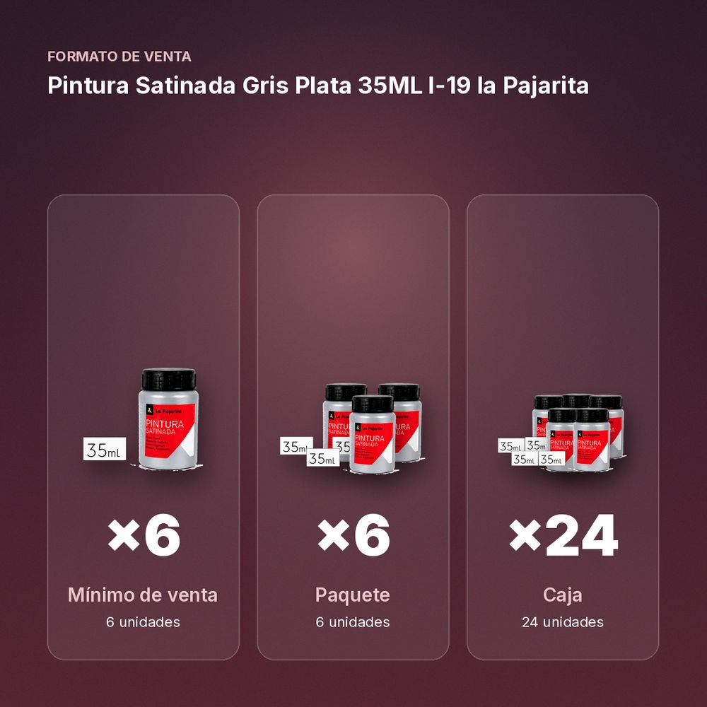 PINTURA SATINADA GRIS PLATA 35ML L-19 LA PAJARITA - formato de venta: paquete de 6, caja de 24