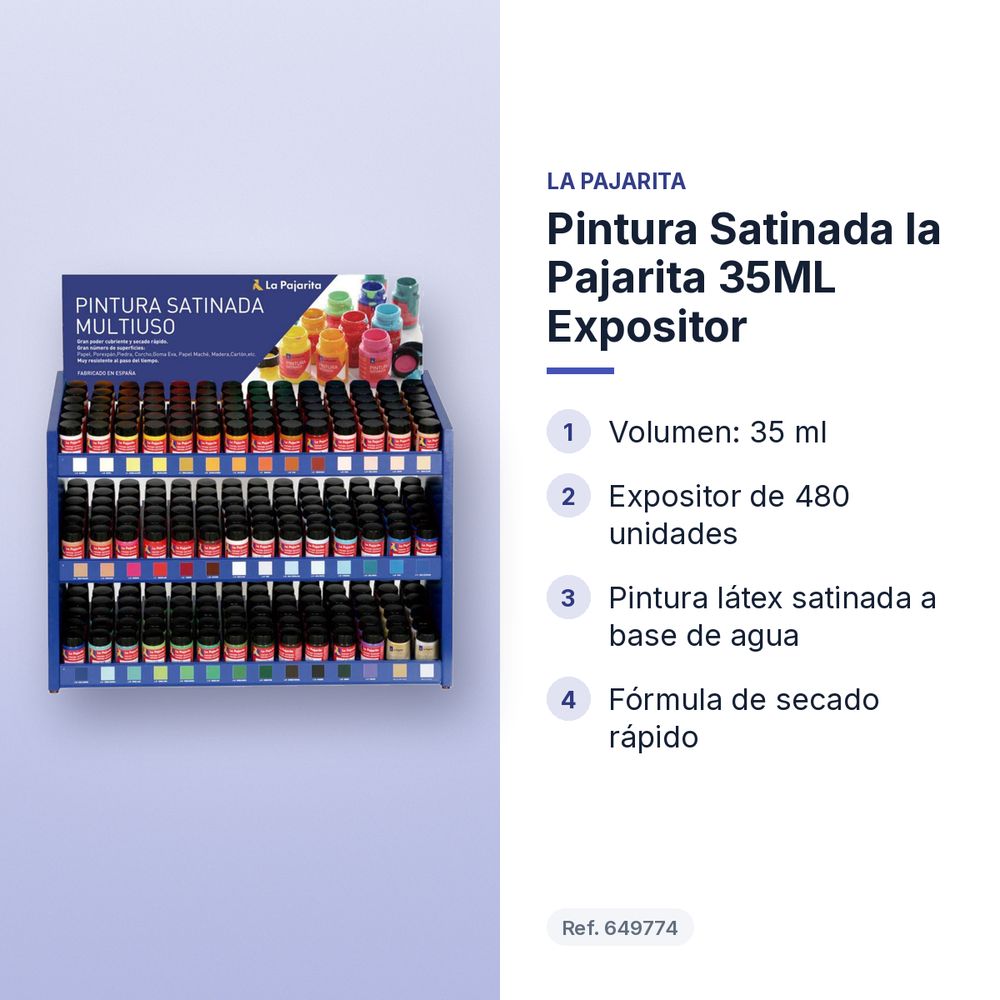PINTURA SATINADA LA PAJARITA 35ML EXPOSITOR - características principales