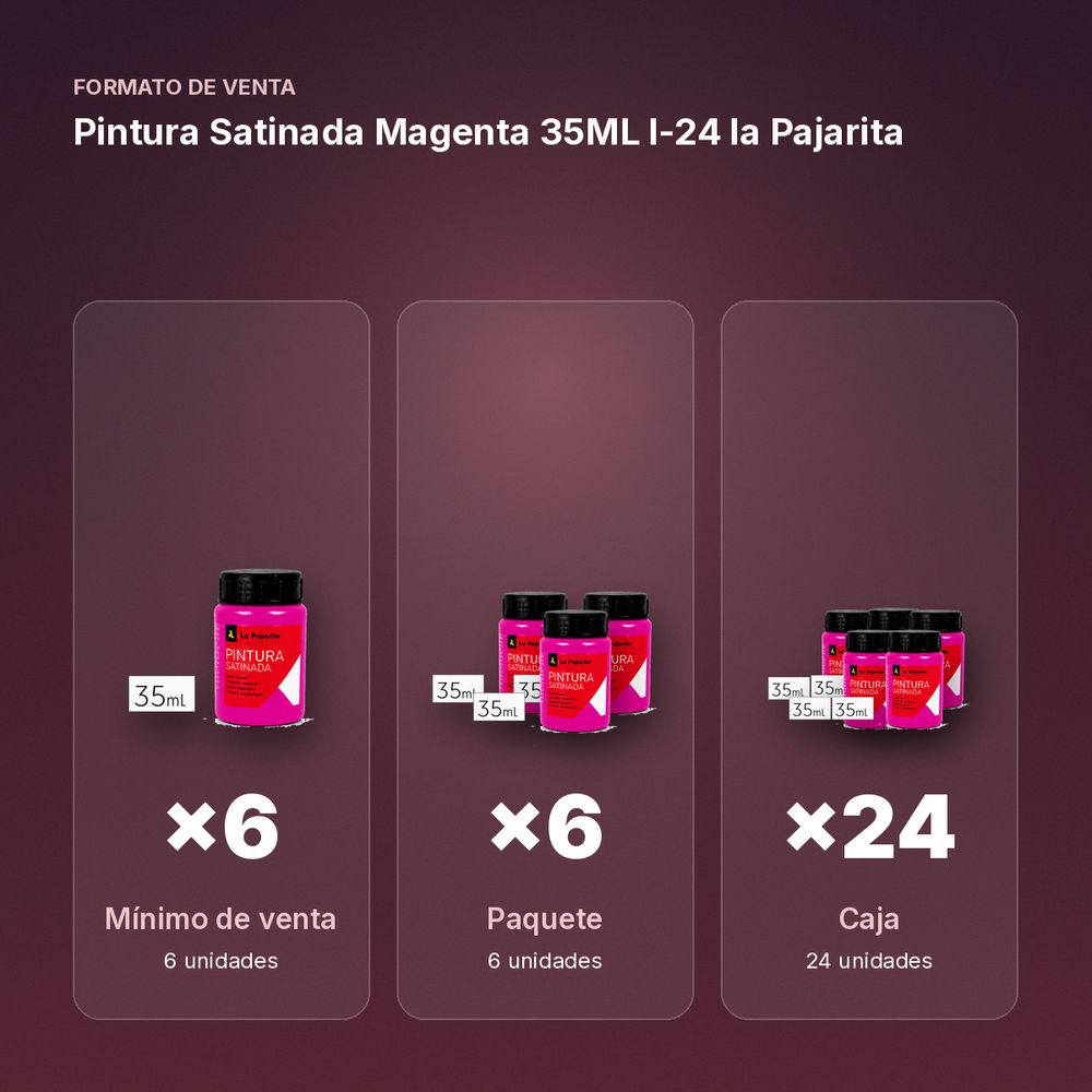 PINTURA SATINADA MAGENTA 35ML L-24 LA PAJARITA - formato de venta: paquete de 6, caja de 24
