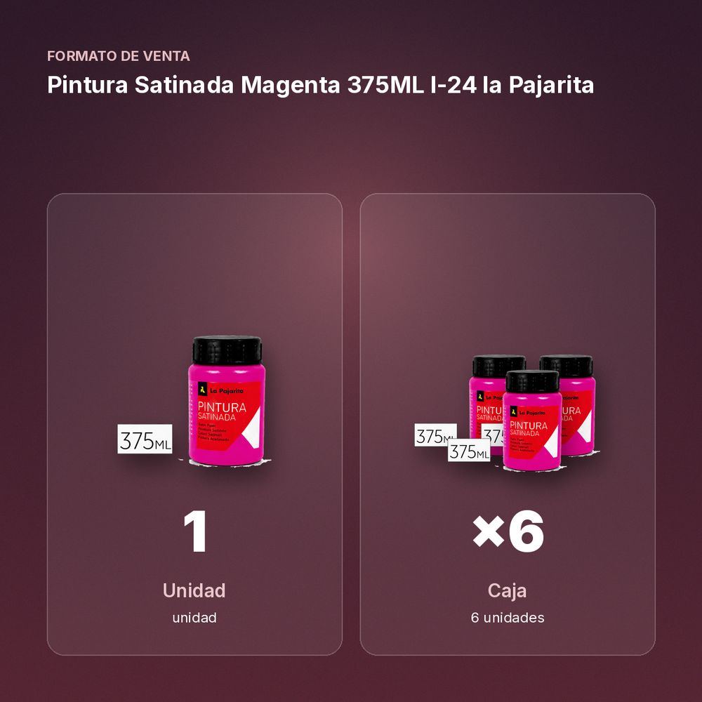 PINTURA SATINADA MAGENTA 375ML L-24 LA PAJARITA - formato de venta: caja de 6