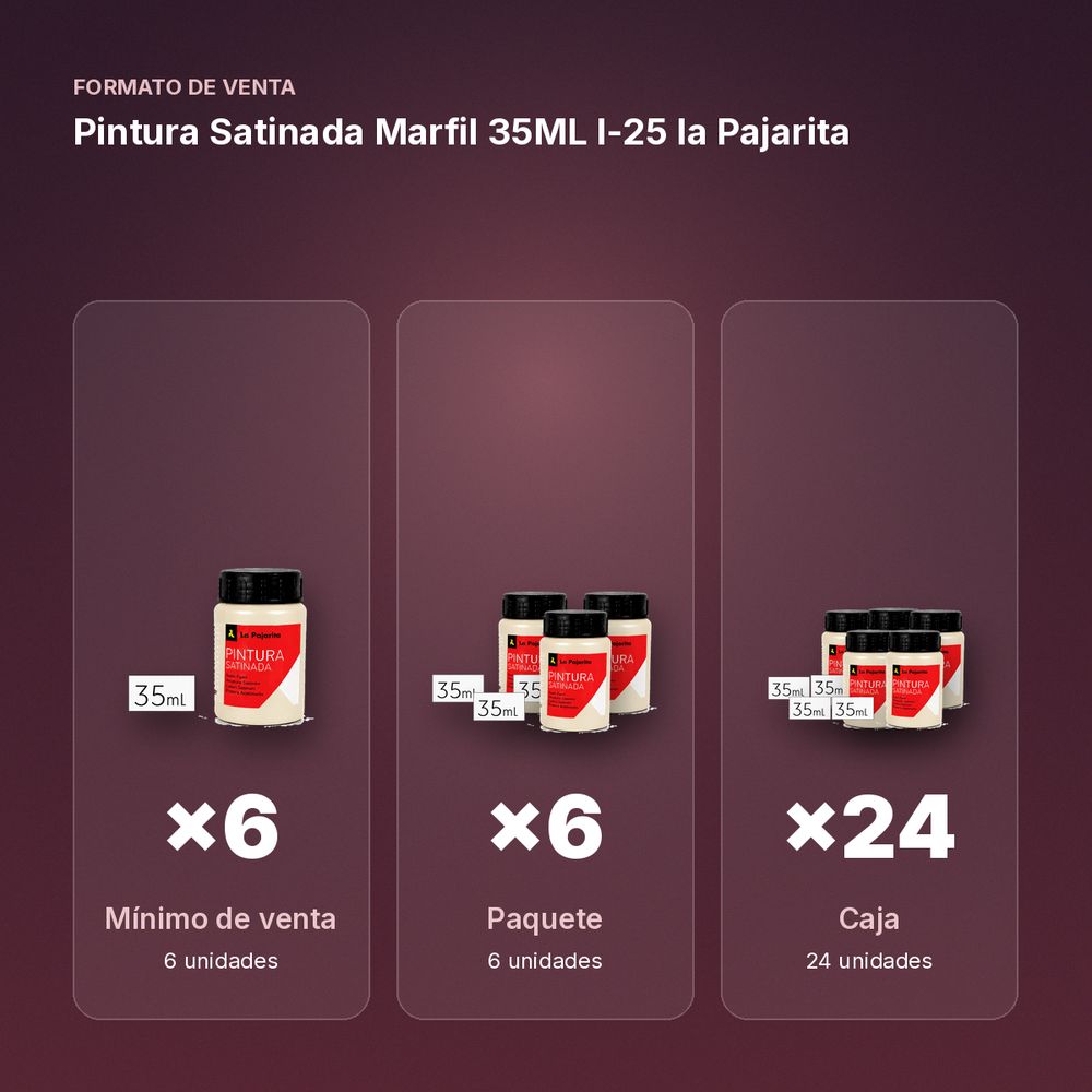 PINTURA SATINADA MARFIL 35ML L-25 LA PAJARITA - formato de venta: paquete de 6, caja de 24