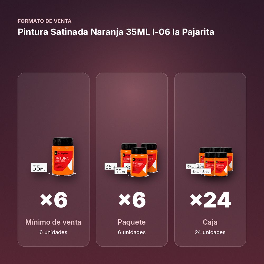 PINTURA SATINADA NARANJA 35ML L-06 LA PAJARITA - formato de venta: paquete de 6, caja de 24