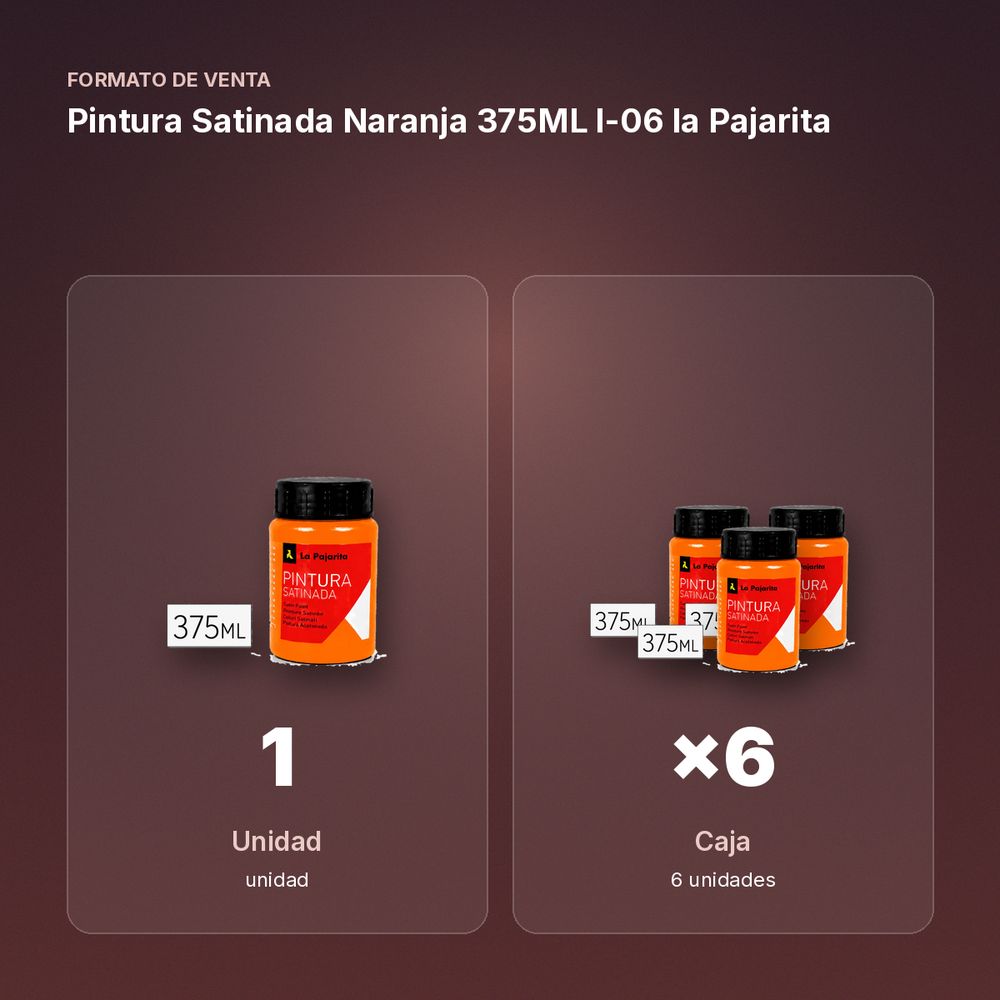 PINTURA SATINADA NARANJA 375ML L-06 LA PAJARITA - formato de venta: caja de 6