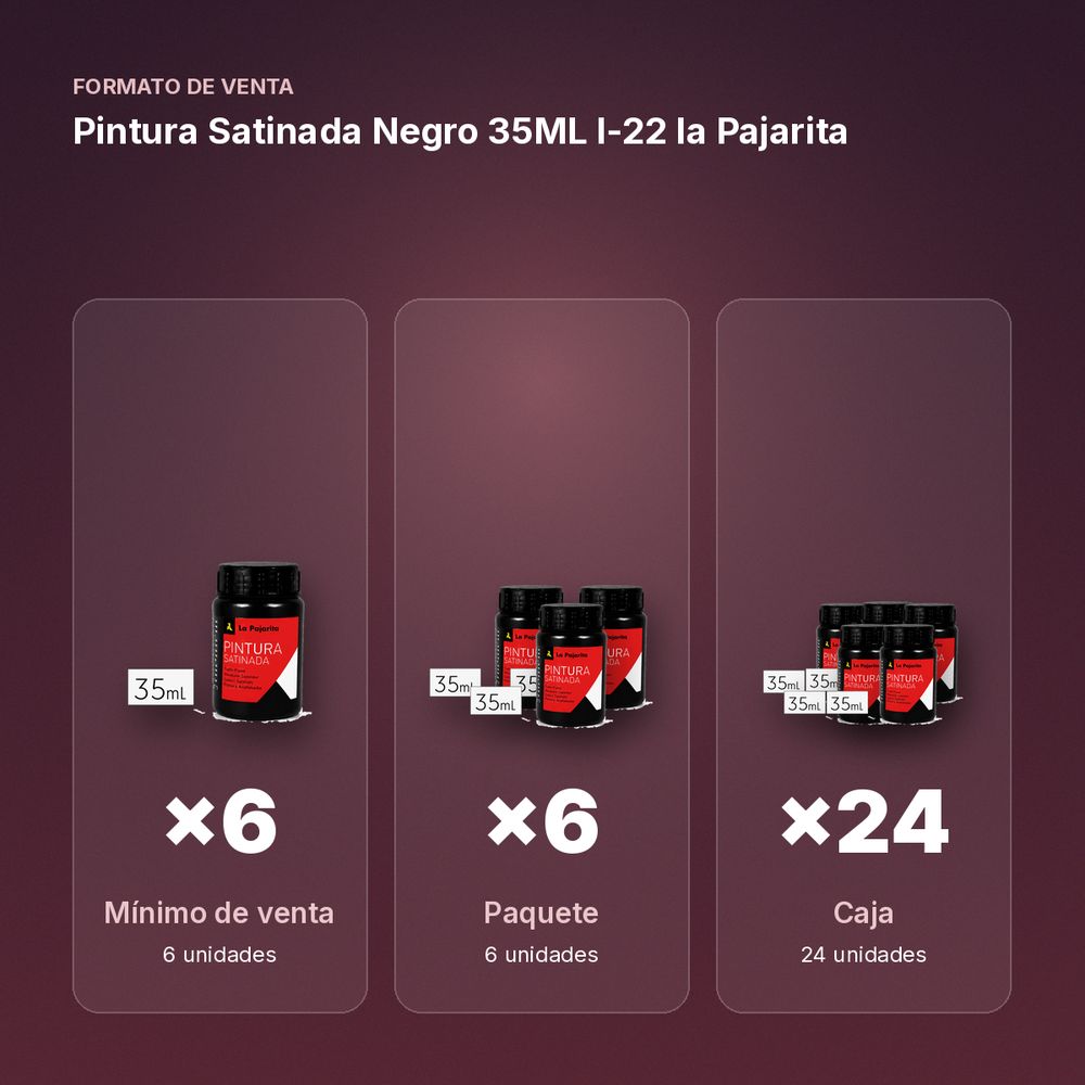PINTURA SATINADA NEGRO 35ML L-22 LA PAJARITA - formato de venta: paquete de 6, caja de 24