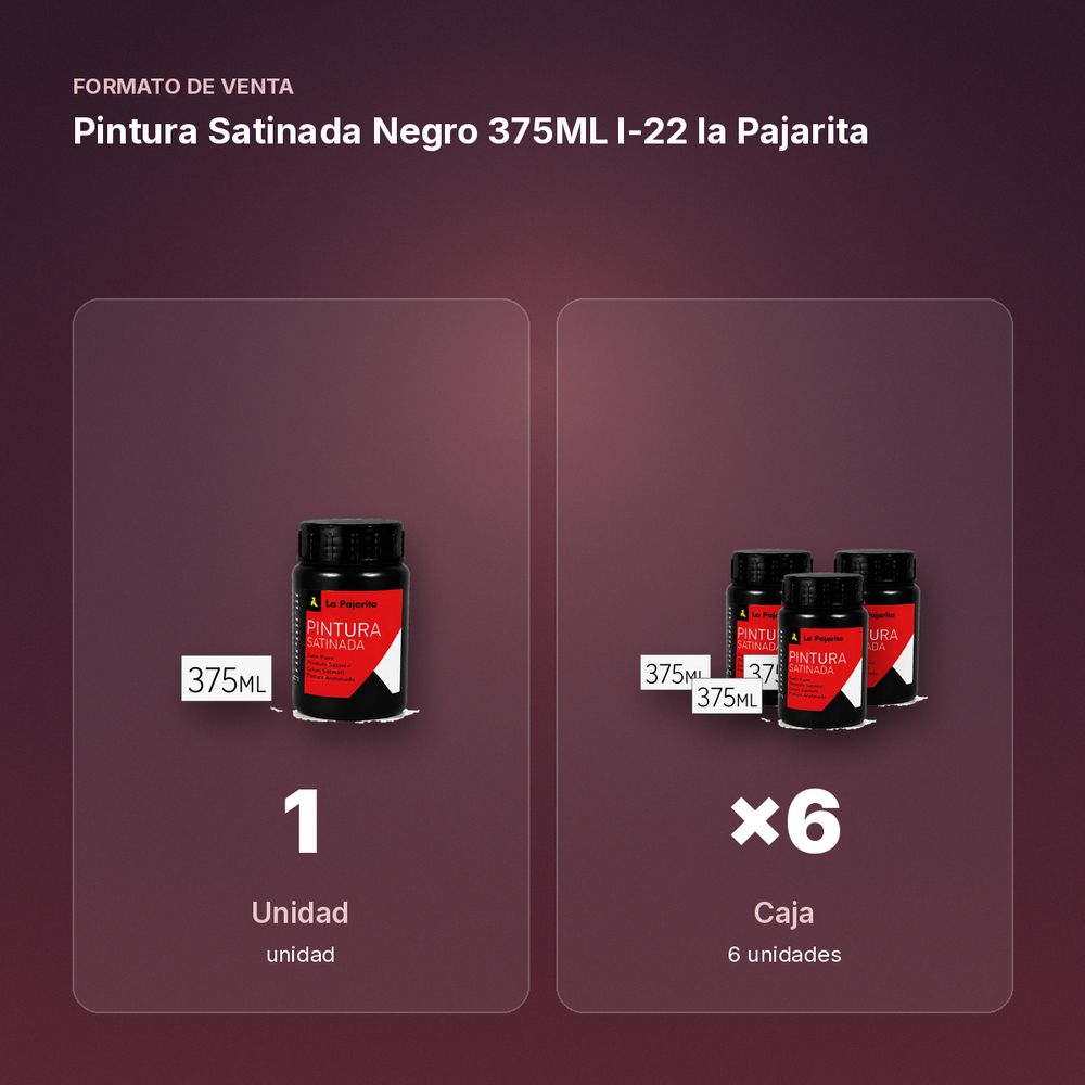 PINTURA SATINADA NEGRO 375ML L-22 LA PAJARITA - formato de venta: caja de 6