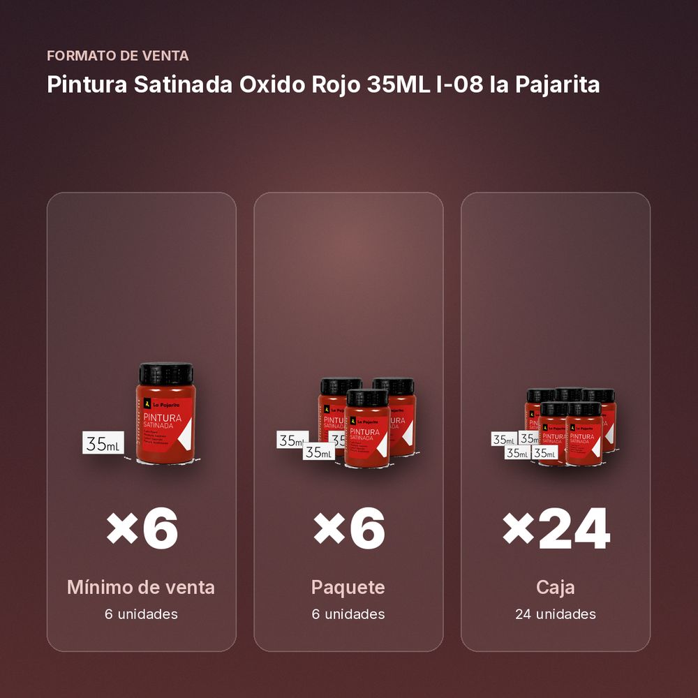 PINTURA SATINADA OXIDO ROJO 35ML L-08 LA PAJARITA - formato de venta: paquete de 6, caja de 24