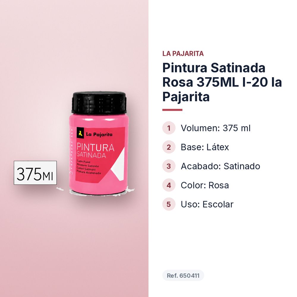 PINTURA SATINADA ROSA 375ML L-20 LA PAJARITA - características principales