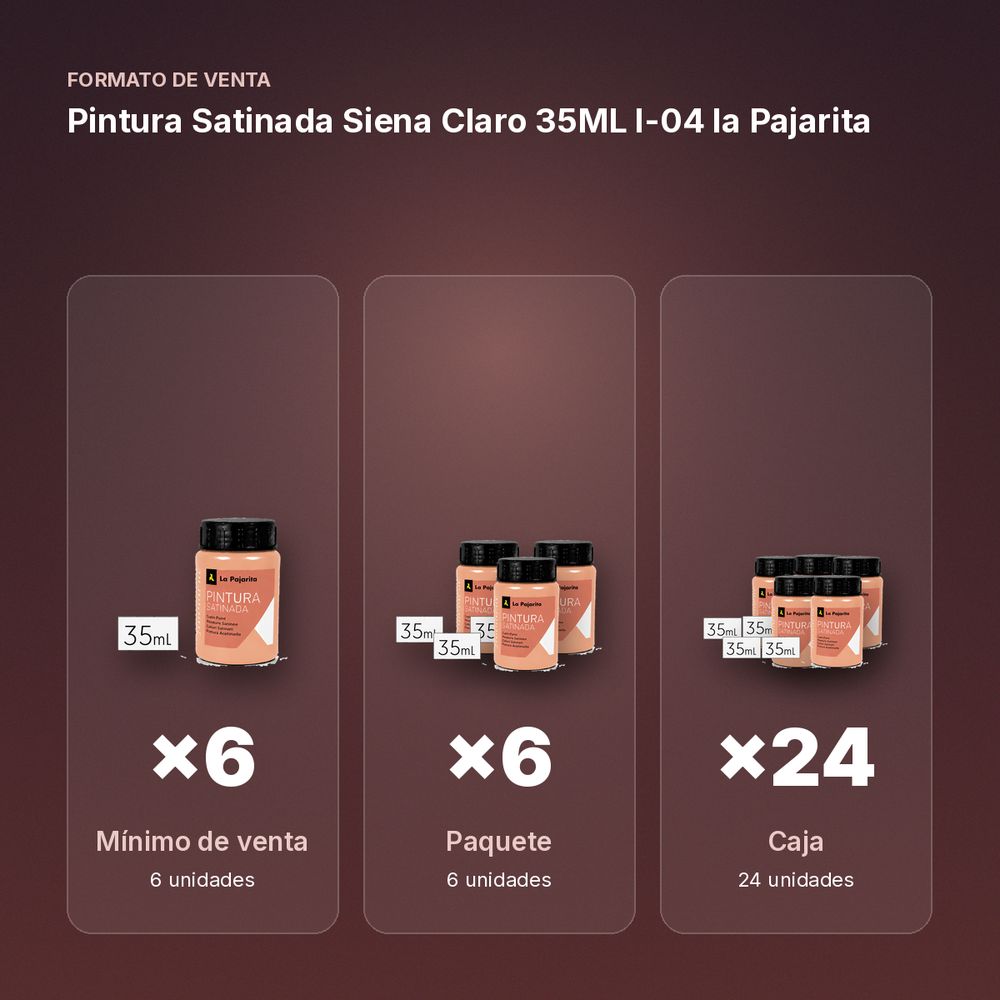 PINTURA SATINADA SIENA CLARO 35ML L-04 LA PAJARITA - formato de venta: paquete de 6, caja de 24
