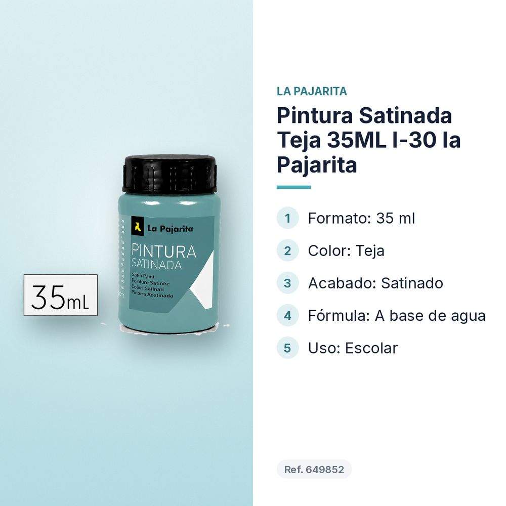 PINTURA SATINADA TEJA 35ML L-30 LA PAJARITA - características principales