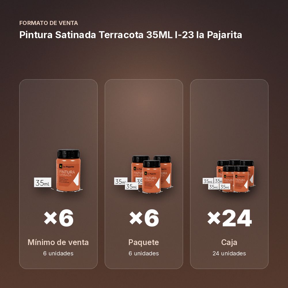 PINTURA SATINADA TERRACOTA 35ML L-23 LA PAJARITA - formato de venta: paquete de 6, caja de 24