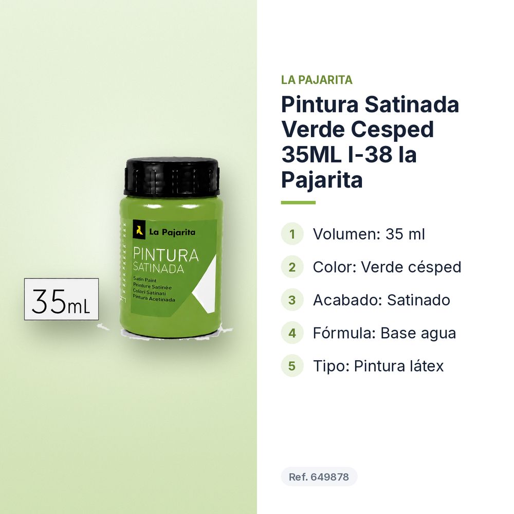 PINTURA SATINADA VERDE CESPED 35ML L-38 LA PAJARITA - características principales