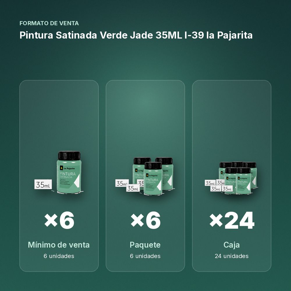 PINTURA SATINADA VERDE JADE 35ML L-39 LA PAJARITA - formato de venta: paquete de 6, caja de 24
