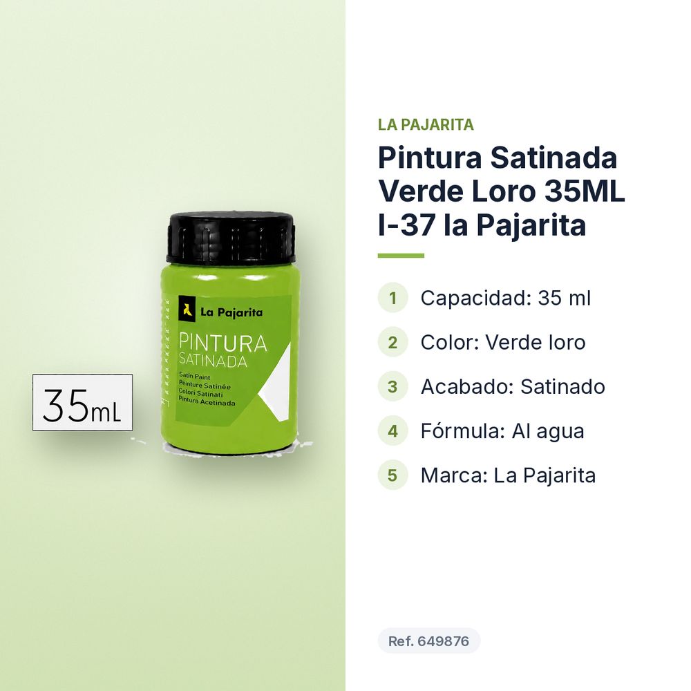 PINTURA SATINADA VERDE LORO 35ML L-37 LA PAJARITA - características principales