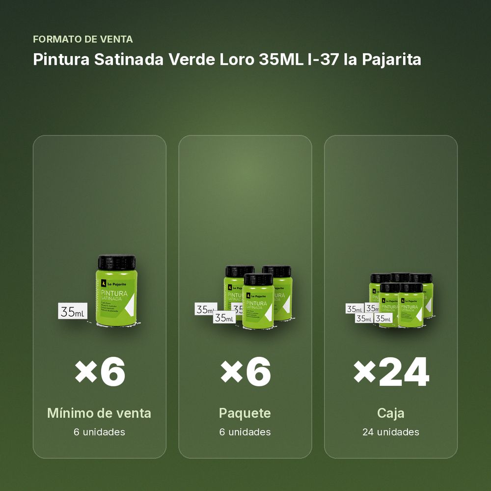 PINTURA SATINADA VERDE LORO 35ML L-37 LA PAJARITA - formato de venta: paquete de 6, caja de 24
