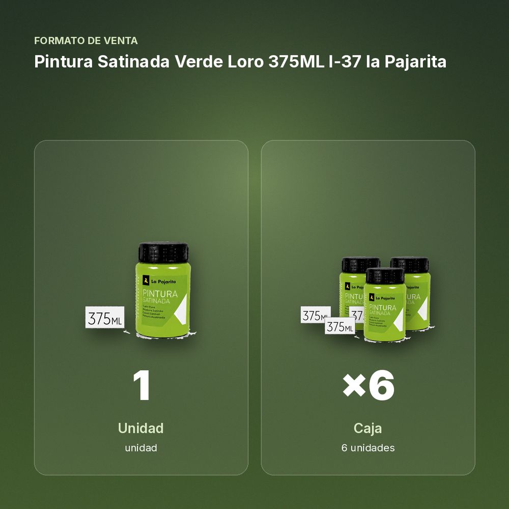 PINTURA SATINADA VERDE LORO 375ML L-37 LA PAJARITA - formato de venta: caja de 6