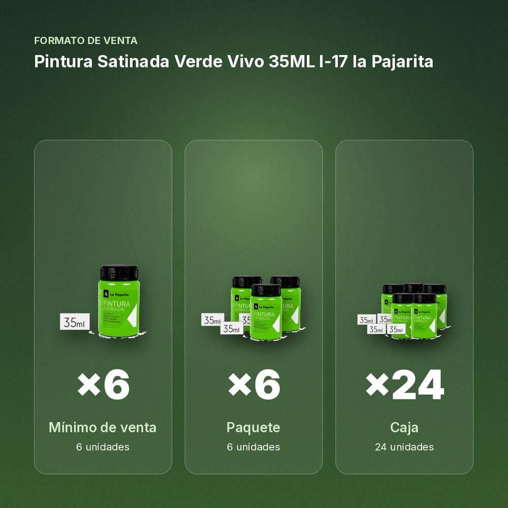 PINTURA SATINADA VERDE VIVO 35ML L-17 LA PAJARITA - formato de venta: paquete de 6, caja de 24